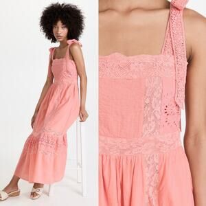 LoveShackFancy Ayala Dress in Peach Blossom Eyelet Midi Size 0
